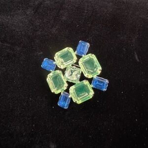 Vintage Geometric Blue and Green Art Deco Pin Brooch